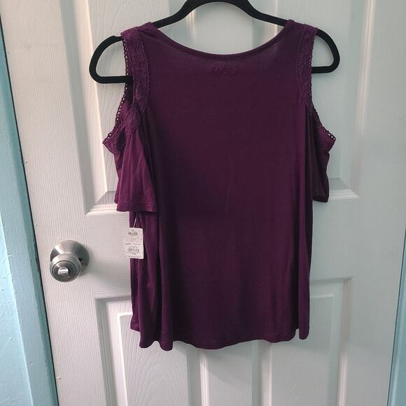 Mudd Womens Sz XXS Purple Cold Shoulder Flutter Sleeve Top - Picture 2 of 4